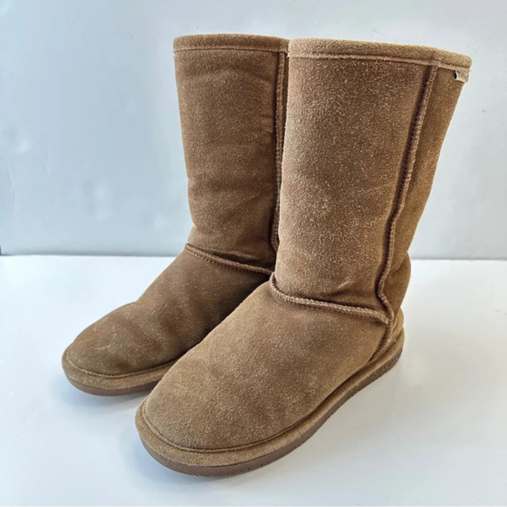 Bearpaw Emma Boots Womens Size 5 Suede Sheepskin Lined‎ Wool Blend Tan Brown